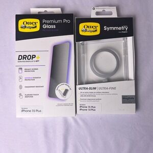 OtterBox iPhone 15 Plus Symmetry MagSafe Clear Case & Privacy Glass Bundle New